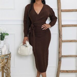 Elegant Brown Wrap Dress